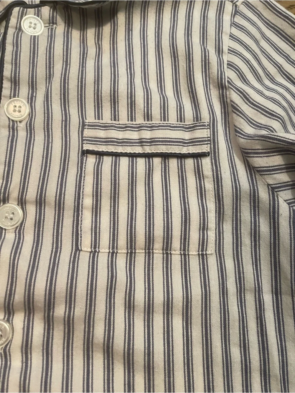 Petite Plume - Kid's Twill Pajama Top in Navy French Ticking